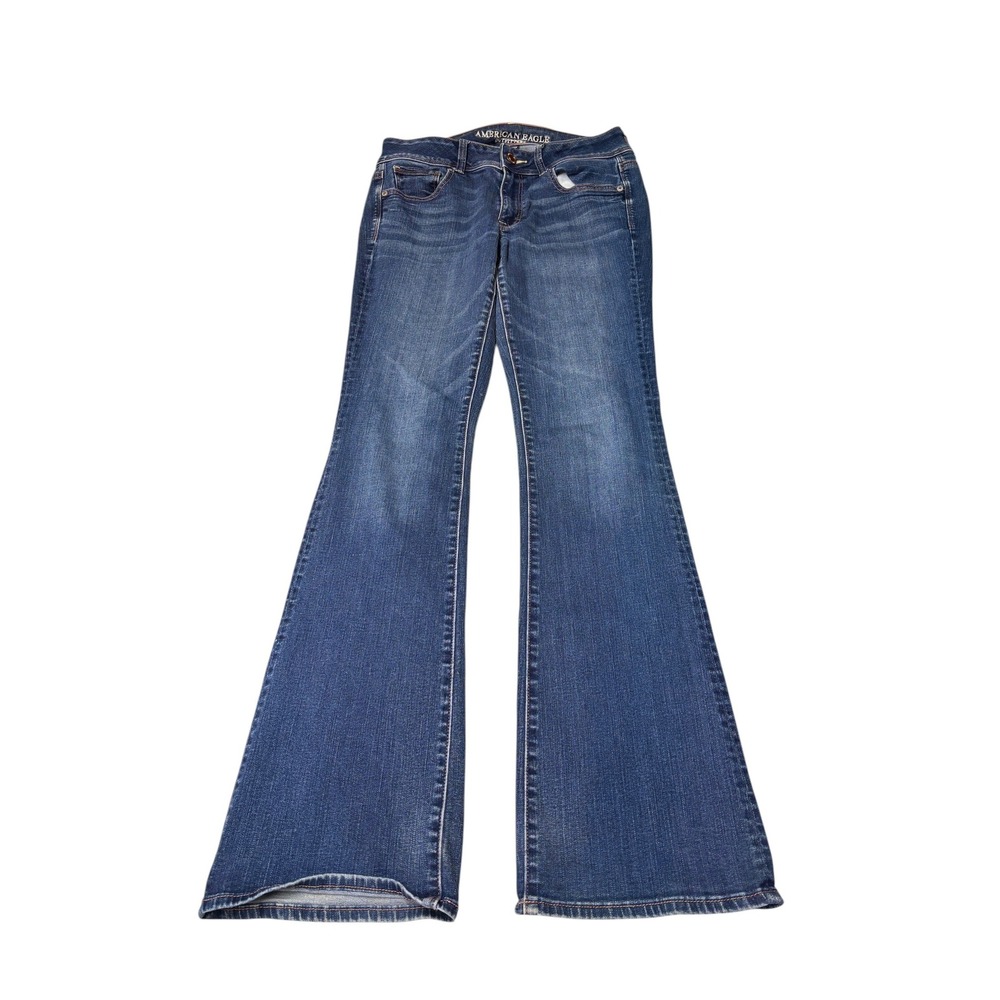 American Eagle Kick Boot Jeans Womens 8 W30 L33 Blue Super Stretch Flare Denim